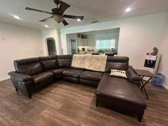 Macys Leather Sectional Couch with Chaise, 2 of the pieces recline electronically