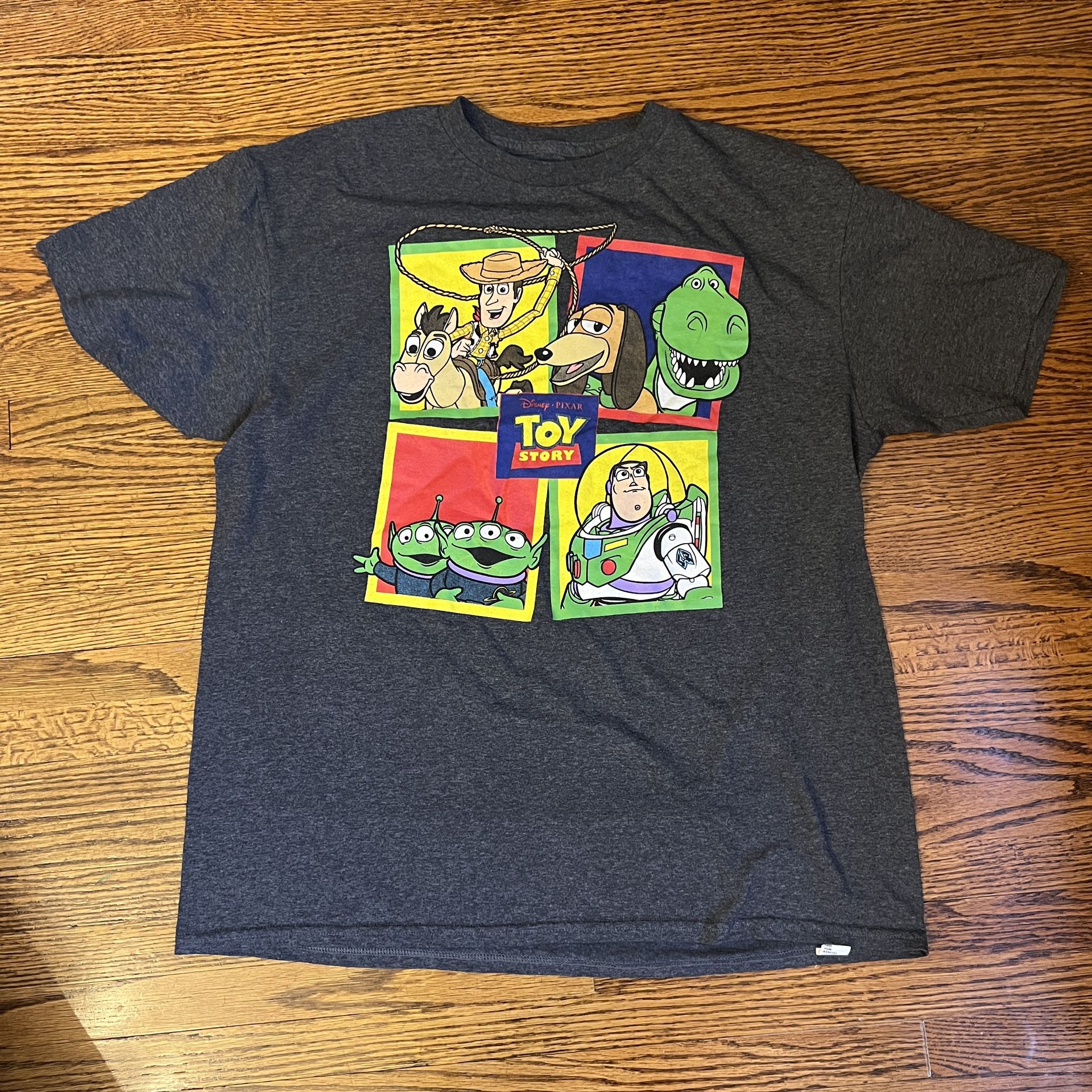 Toy Story Youth XL T-shirt - grey with Toy Story logo and characters NWOT