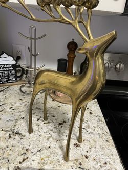 Brass Reindeer Candle Holder 