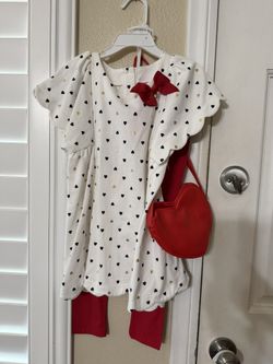 Little Girls Heart Outfit Blouse, Leggings & Heart Purse