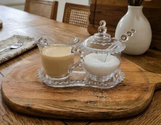 Vntage Imperial Glass Candlewick Clear Glass Cream and Sugar Set