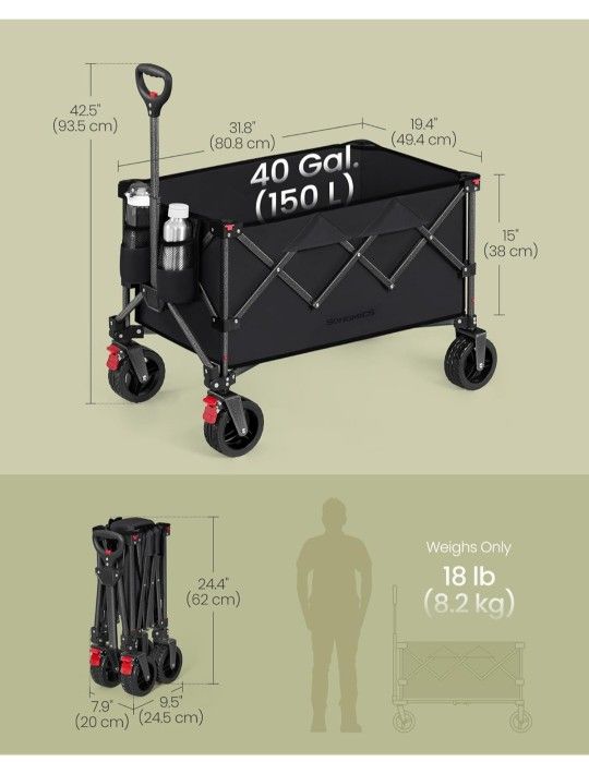 SONGMICS 40-Gallon Collaspible Wagon, Wagons Carts Foldable, for Camping