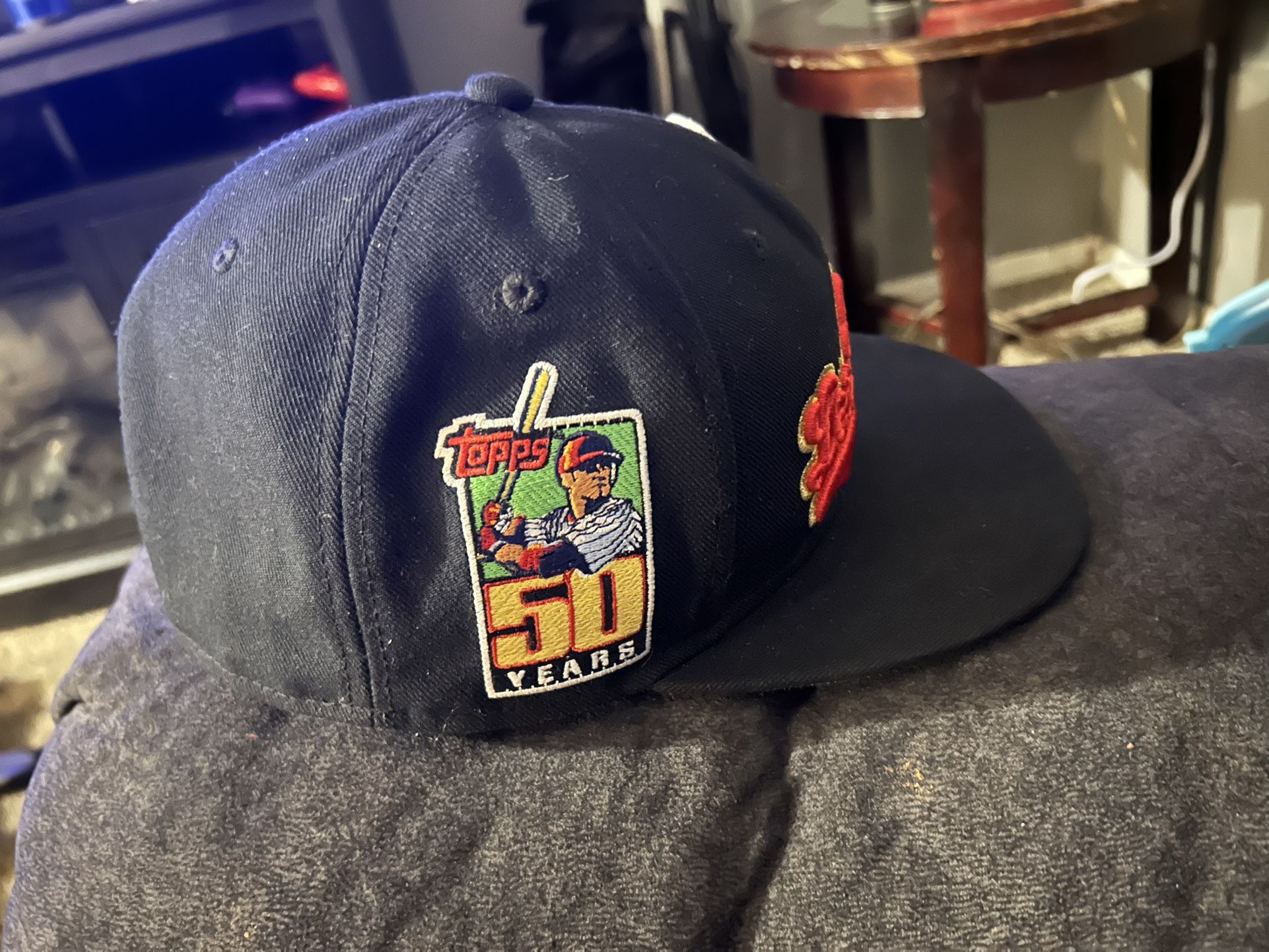 Los Angeles Dodgers Mitchell and Ness black and Red Fitted Hat With MLB Charm And Baseball Card Patches
