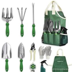 GardenHOME Garden Tool Set - 11Pcs Garden Hand Tool Set Equipment with Tote Bag Adjustable and Apron,Gardening Tools for Women