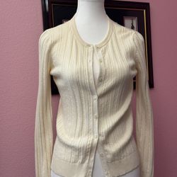 Ann Taylor Factory Store Cable-Knit Cardigan Ivory- MP Petites