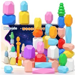 40PCS Wooden Stacking Rocks Toys, Montessori Toys , building blocks sensory toys
