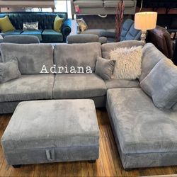 Gorgeous‼️3-Pc Light Gray Corduroy Sectional Sofa Set