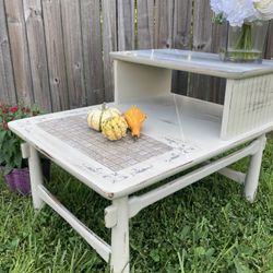 Wide Vintage Side Table Grey Off White Shades 