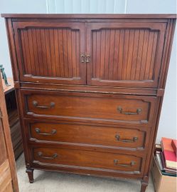 Vintage Wood Tallboy Dresser with Cabinet and Long Dresser Set