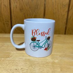 Royal Norfolk Blessed Bicycle Coffee Mug Cup Ceramic White Cycling Fall 12oz 4”