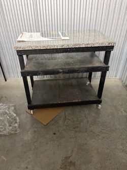 3-Tier Rolling Work Table with Stone Top
