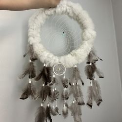 White Dreamcatcher with Plush-Wrapped Hoop