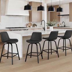 LUE BONA 360° Swivel Bar Stools Set of 4, 26 Inch Counter Height Bar Stools, Modern Faux Leather wit
