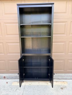Tall Black Bookcase with Cabinet