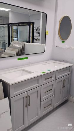 60 inch gray vanity cabinet with double sink
