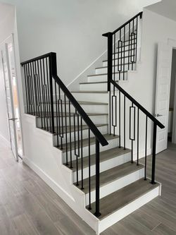 Modern Stair Railing – Wrought Iron Rectangle Balusters