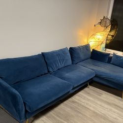 Blue Velvet L-shaped Sectional Sofa