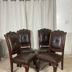 Ornate Carved Wood Accent Chairs (4)