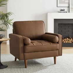 MODWAY Valour Faux Leather Tufted Accent Armchair in Brown