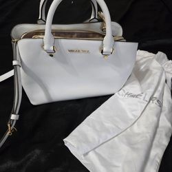 Michael Kors White Saffiano Leather Savannah Medium Satchel