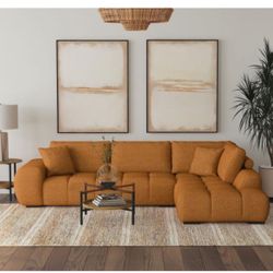 Camel Linen Like Fabric L Shaped Sectional Accent Pillows Included Brand New In Box Firm Price $999