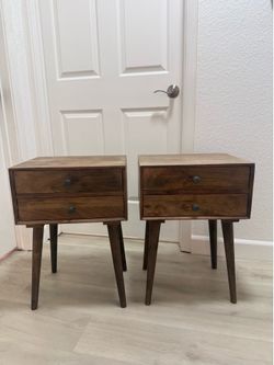 Mid-Century Modern Wood Nightstands Set of 2