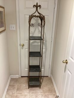Tall Metal Shelf Unit with Granite Shelves
