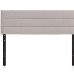 New Queen Size Wincastle Horizontal Channel Upholstered Headboard, Adjustable Height, Light Gray