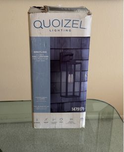 New Large 18" Quoizel Breitling 1 Light Matte Black Metal Clear Glass Lantern Outdoor Wall Light