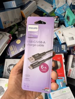 Philips 6 ft USB-A to USB-C Charge Cable, New, Damaged Box
