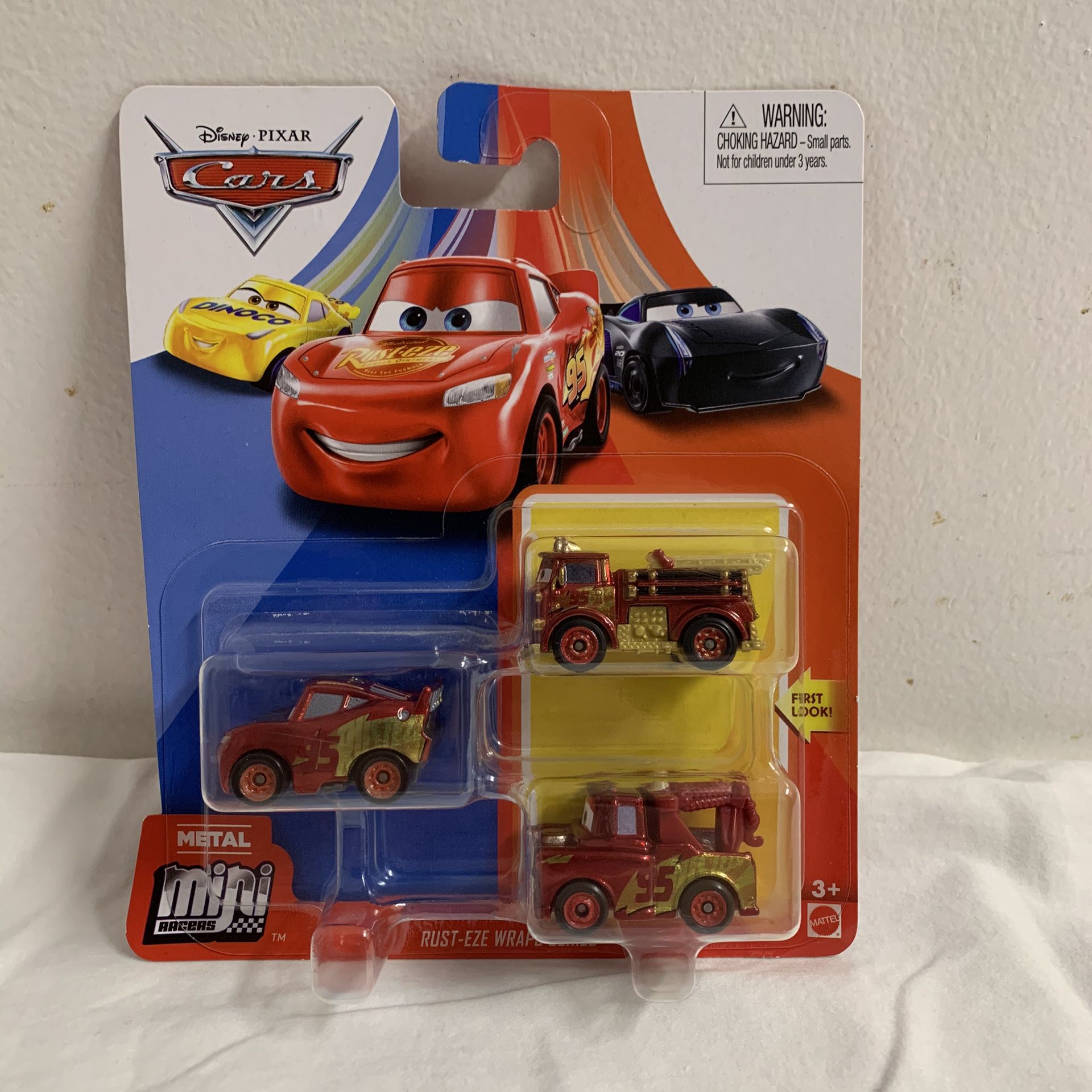Disney Pixar Cars Metal Mini Racers- Rust-eze Wraps Series (Mater, Red, McQueen)