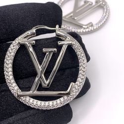 Silver Diamond Hoop Earrings 