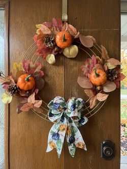 Fall Harvest Pumpkin Farmhouse Wreath with Bow