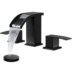 Waterfall 8 inch Widespread Bathroom Faucet Set Bathroom Sink Faucet 3 Hole 2 Handle Vanity Lavatory Deck Mount with Pop Up Drain and Water Supply Lin