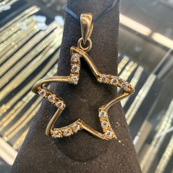 14KT Star Pendant W/ Clear Stones 43677-1