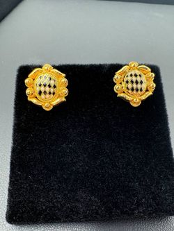 21 karat solid yellow gold Chess board studs earrings