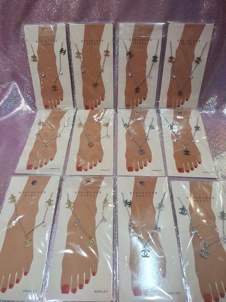 New Stainless Steel Gold & Silver Bling Anklets -$3 Each