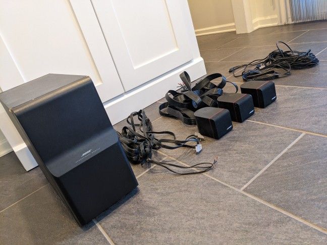 BOSE Acoustimass 6 Series iii Home Theater System (Subwoofer + 3 Speakers + Wires)

Subwoofer
3 Speakers
Wires

