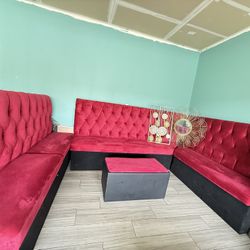 Red Velvet Tufted Sectional Lounge Set