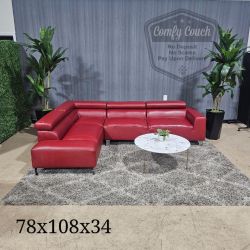 🛋️ Red Leather Sectional Sofa (Delivery Available!! )