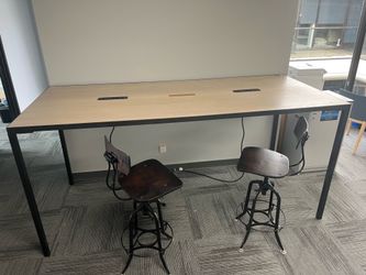 Modern Bar-Height Collaboration Table with 2 Bar Stools & Built-In Power