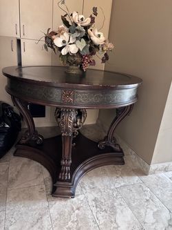 Ornate Round Wood Entry Table