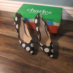 Women's 7 Black And White Polka Dot Heels 
