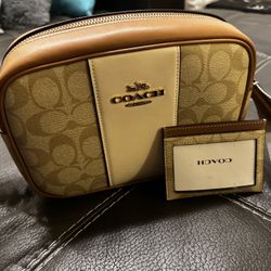 Coach Jamie camera  crossbody purse /w card wallet (ttan&beige)