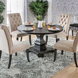 Brand New Antique Black Beige 5pc Dining Table Set 