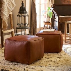 Handmade moroccan leather square pouf