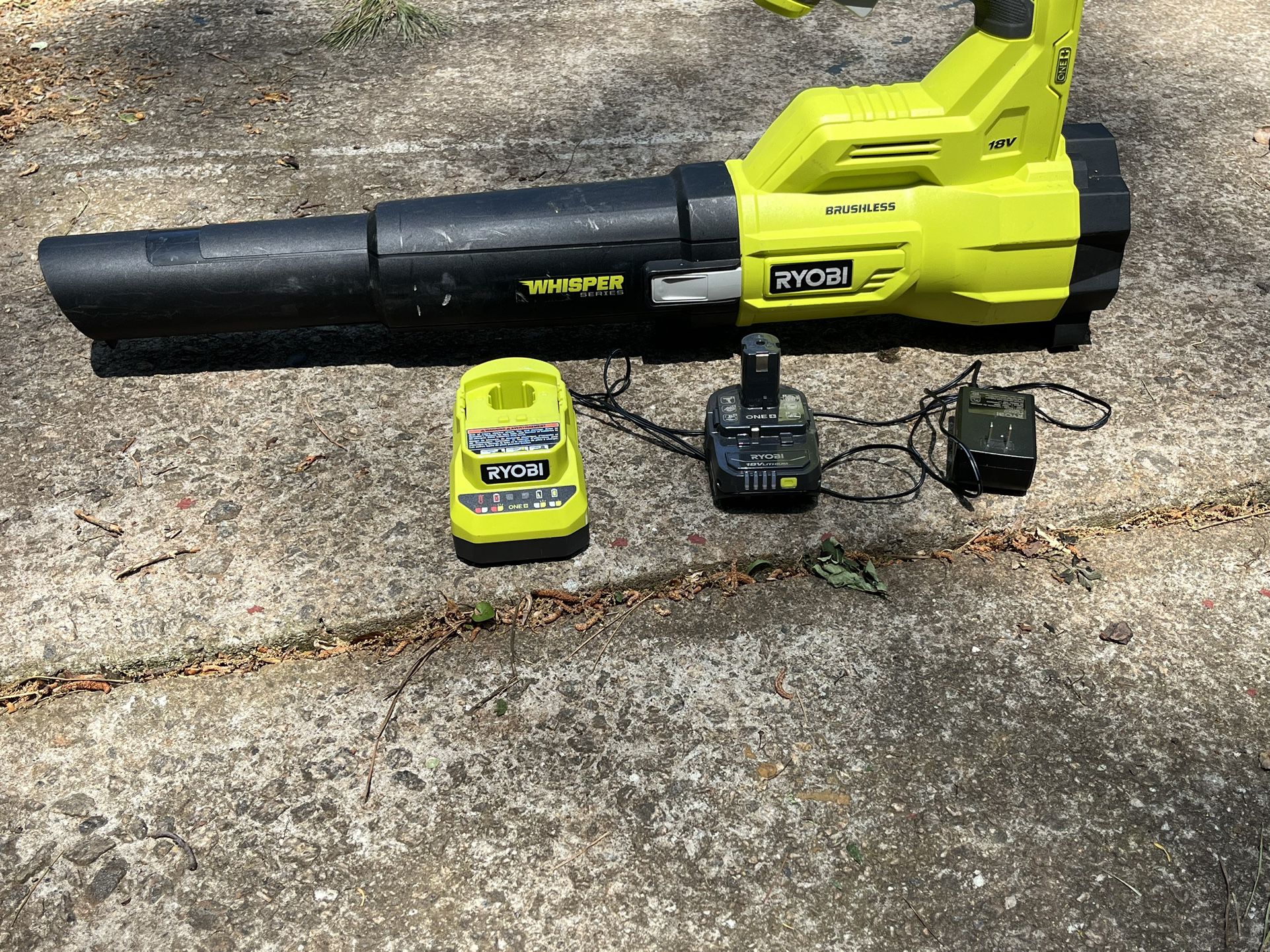 Ryobi 18 V whisper, series leaf blower battery and charger used 