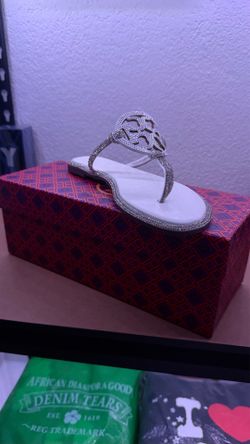 white sparkly tory burch sandals (size 8)