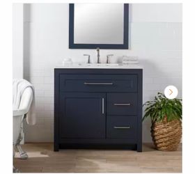 Clady 37 in. Single Sink Deep Blue Bath Vanity with Silver Ash Cultured Marble Top (Assembled)