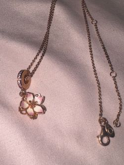Pandora Chain Necklace with Pandora Cherry Blossom Dangle Charm